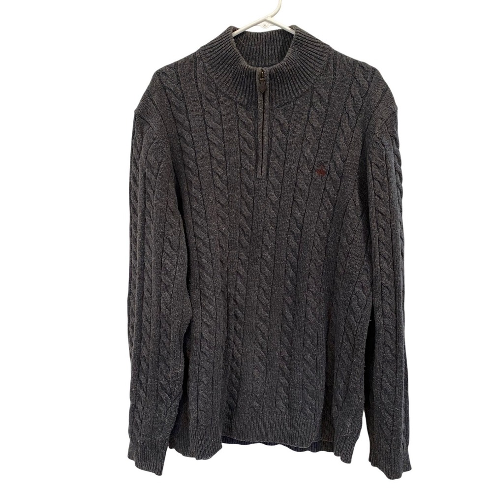 Brooks Brothers 346 Mens XXL Charcoal Grey Cable Knit Merino Wool Fisherman
